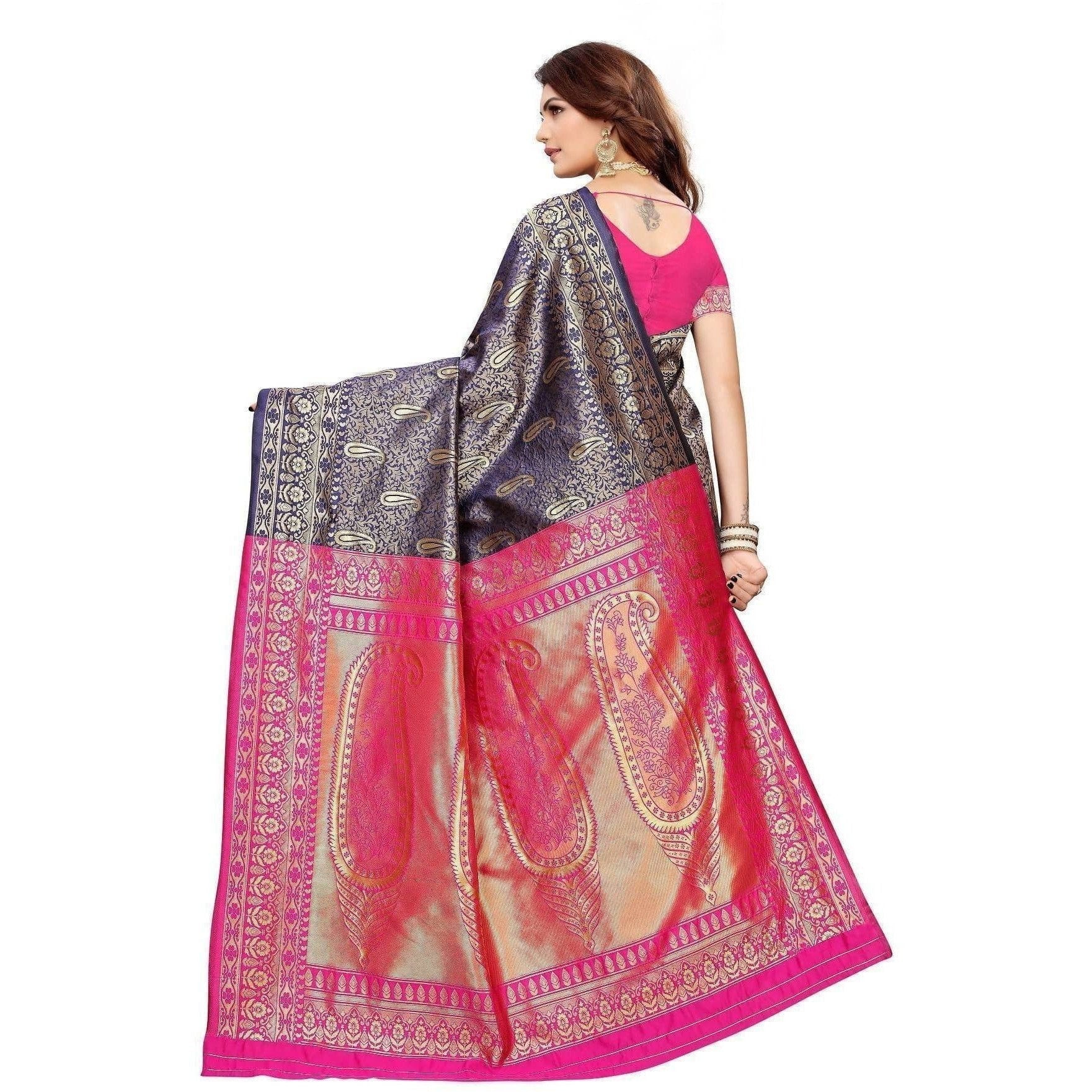 Vamika Banarasi Jaquard Blue Weaving Saree (BANARASI 02) | Grocsy