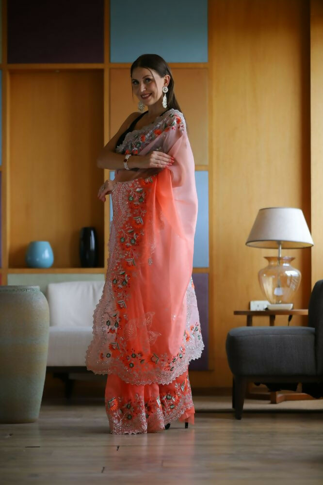Vamsee Sanyogita Sanyogita - Orange Organza Saree | Grocsy