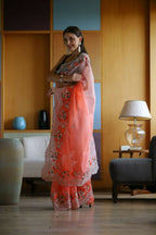 Vamsee Sanyogita Sanyogita - Orange Organza Saree | Grocsy