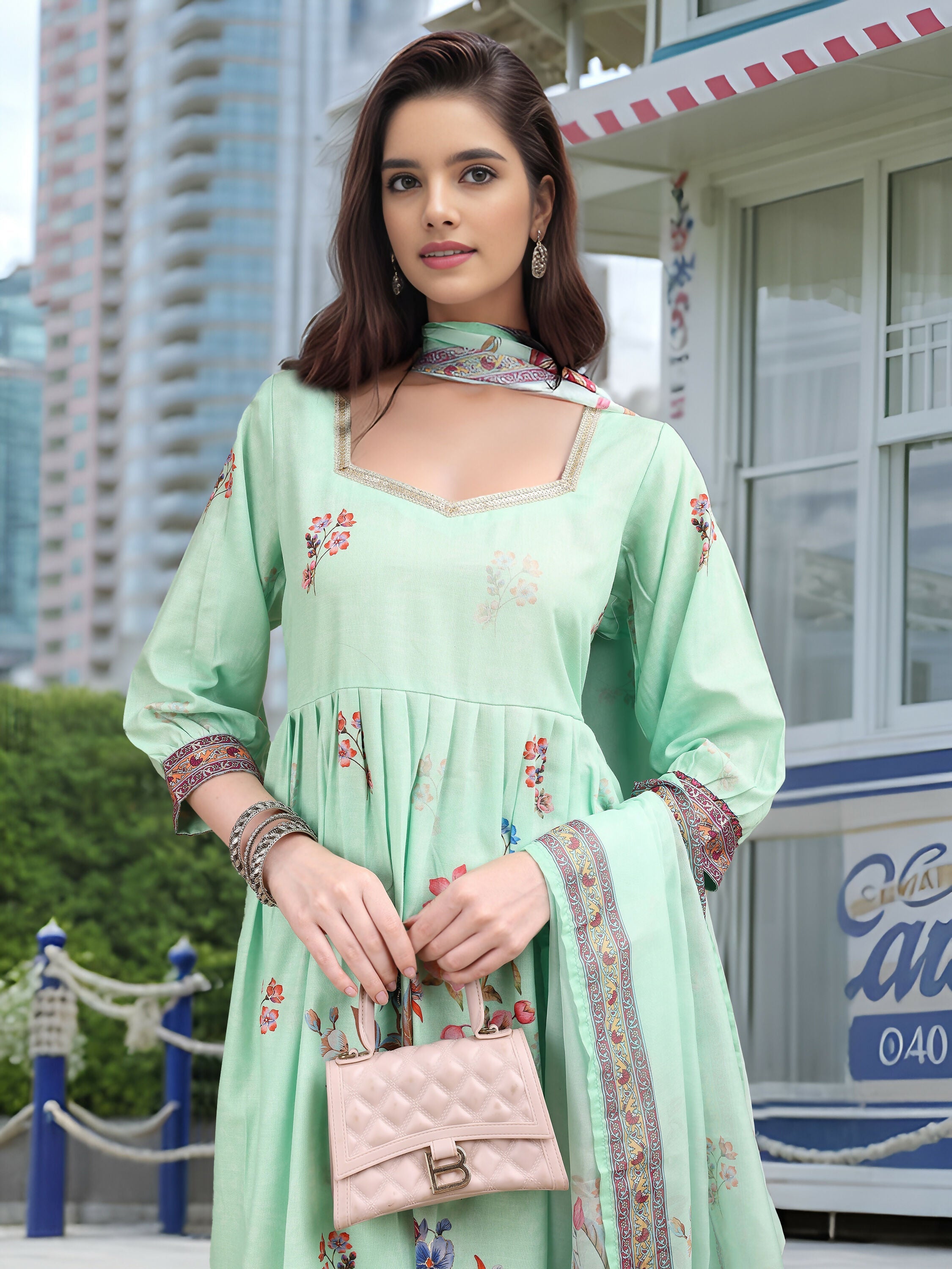 Joban Fashion Green Position Digital Print With Position Foil Kurta Set | Grocsy