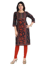 Snehal Creations Elegant Black Designer Digital Print Cotton Slub Fabric Long Kurti Tunic | Grocsy