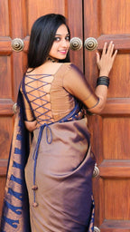 DEIANA'S Beautiful Designer Golden zari Soft Lichi Silk Saree - Blue | Grocsy