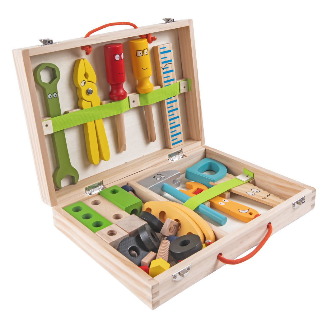 Nesta Toys Wooden Tool Kit Set with Tool Box, Pretend Play Portable Construction Tools Kit Toys for Kids, 36 Piece (3-8 Years) | Grocsy