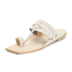 Stepsoft Men'S Cream Kolhapuri Chappal | Ethnic Leather Slip-On For Wedding & Festive Wear | Grocsy