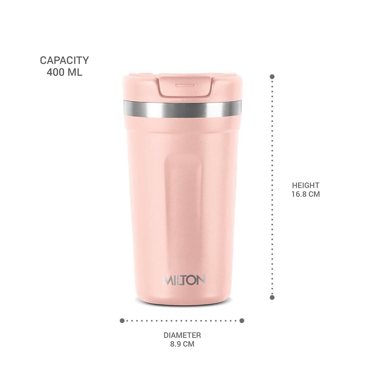 Milton Corral Thermosteel Insulated Coffee Mug Tumbler - 400ml (Peach) | Grocsy