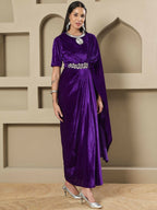 Joban Fashion Women Purple Velvet Hand Embellishment Stitched Dress | Grocsy