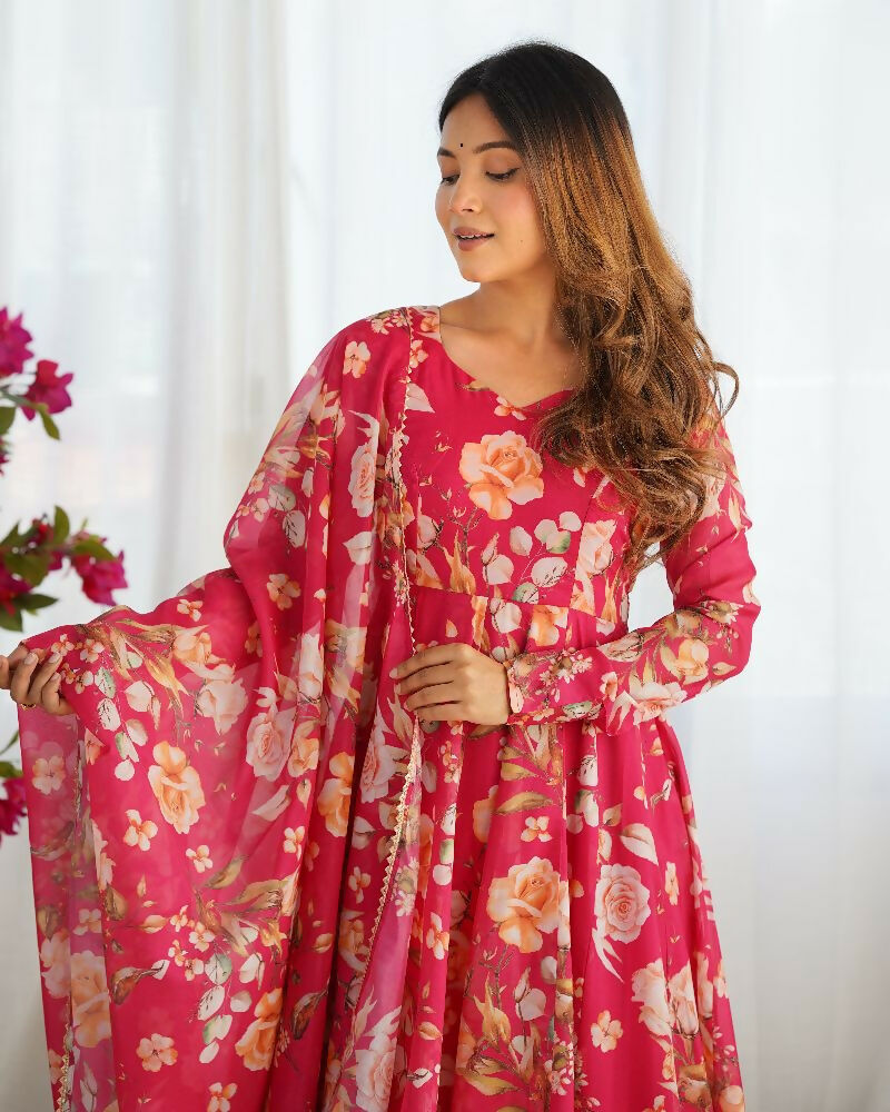 Joban Fashion Pink Kurta Set Organza Sequin Embroidery Work | Grocsy