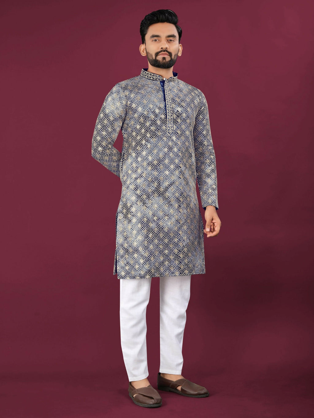 Anaita Navy Chikankari Work Viscose Rayon Straight Kurta | Grocsy