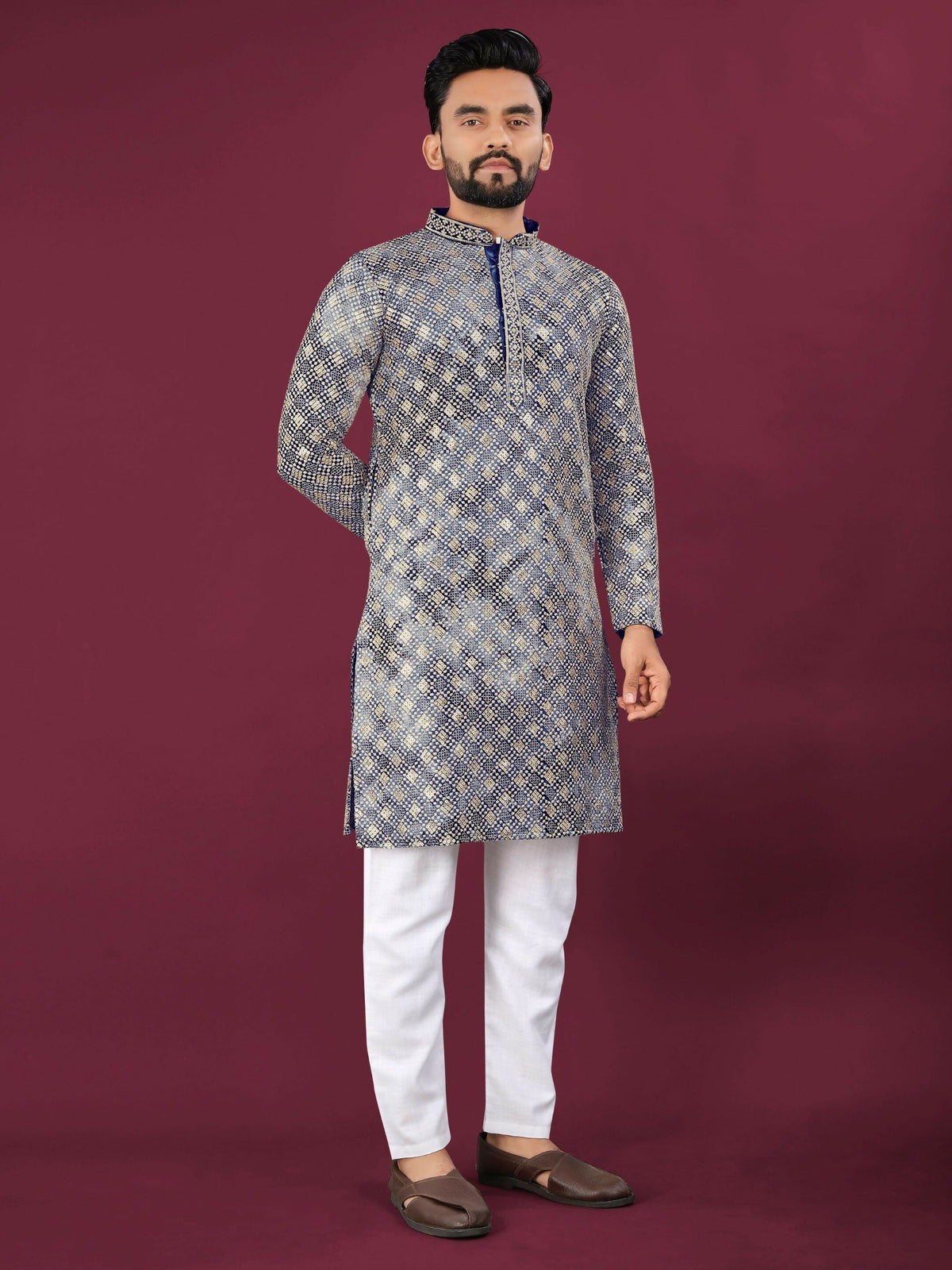 Anaita Navy Chikankari Work Viscose Rayon Straight Kurta | Grocsy