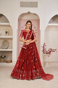 Aastha Fashion Red Butterfly Net All Over Thread Work, Zari Work And Sandwich Sequence Work Embroidery Wedding Wear Lehenga Choli | Grocsy