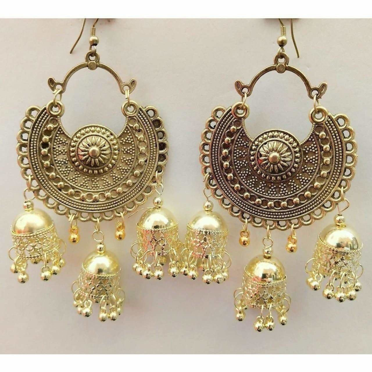 MS Fashion India Gold-Polished Bahubali Chandbali Jhumka Earrings | Grocsy