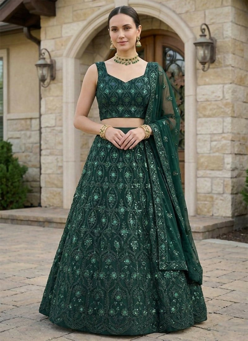 Lehenga Mart Green Net Designer Bollywood Style Wedding Wear Lehenga Choli | Grocsy