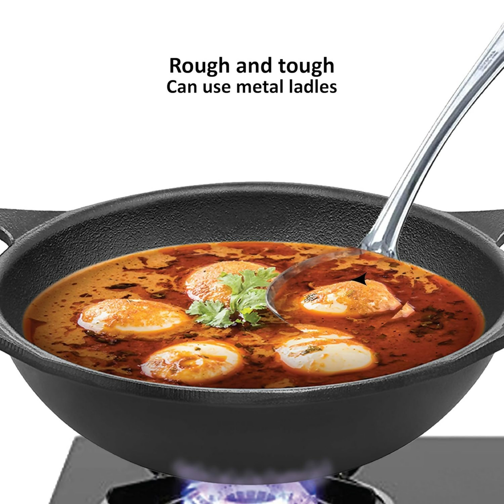 Hawkins Futura Cast Iron Nonstick Kadai with Glass Lid - Black (CIK15G) | Grocsy