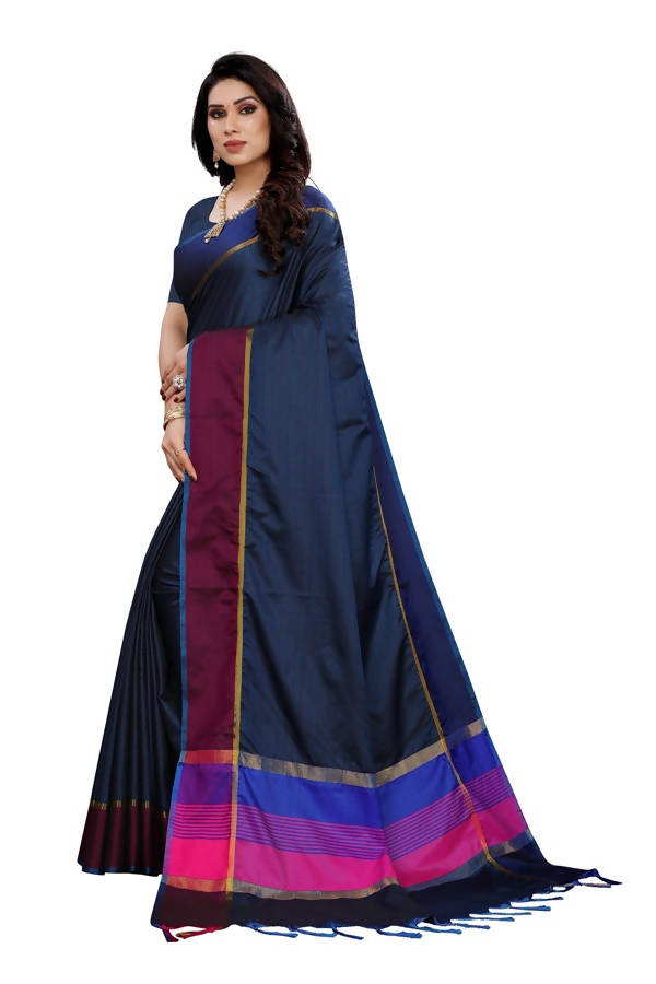 Vamika Navy Cotton Silk Weaving Saree (Binita Navy) | Grocsy