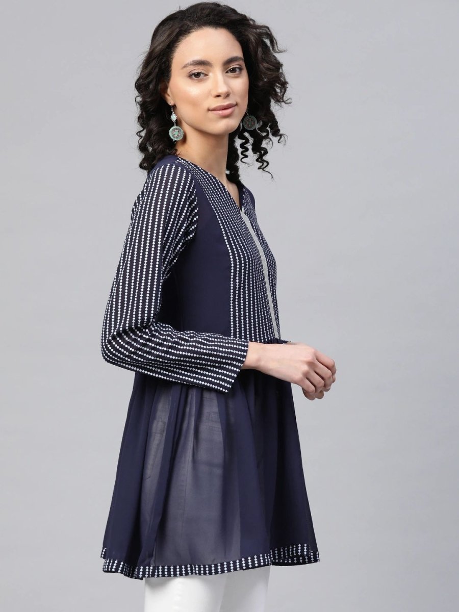 Ahalyaa Women Navy Blue Georgette Khari Print Tunic | Grocsy