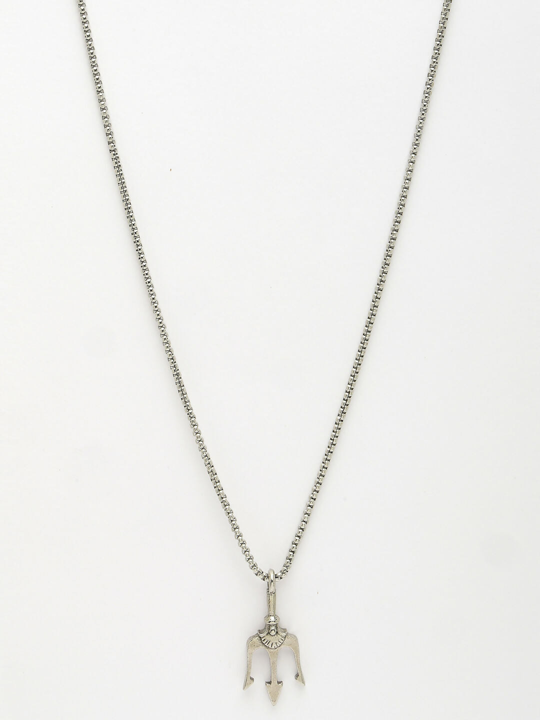 NVR Men's Silver-Plated Stainless Steel Geometric Charm Pendant With Chain | Grocsy