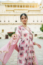 Vaasva White Chinon Floral Embroidered Angrakha Anarkali, Pant & Dupatta set | Grocsy