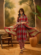 Joban Fashion Printed Maroon Pure Cotton Kurta Set | Grocsy