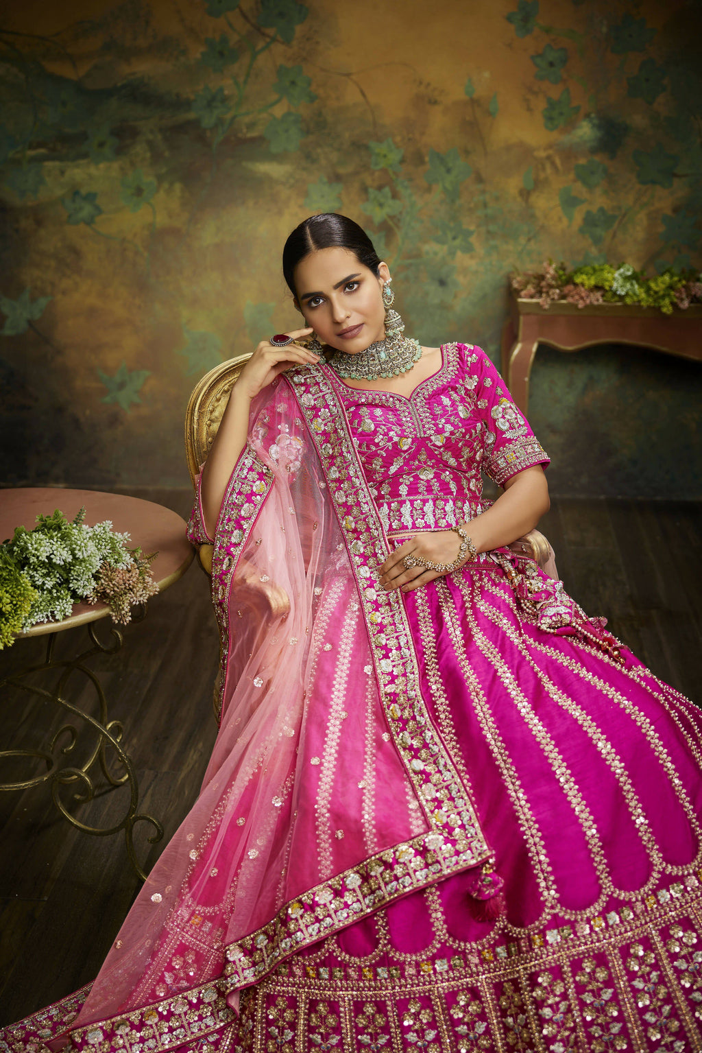 House of Panchhi Pink Pure Silk Moti & Zarkan heavy embroidery Lehenga choli & Dupatta | Grocsy