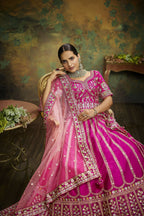 House of Panchhi Pink Pure Silk Moti & Zarkan heavy embroidery Lehenga choli & Dupatta | Grocsy