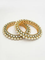 NVR Women's Set Of 2 Gold-Polished Kundan-Studded & Pearls-Beaded Bangles | Grocsy