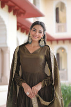 Teeya Creation Womens New Fancy Vichitra Silk With Rich Sequins Embroidered Work Gown Set | Grocsy