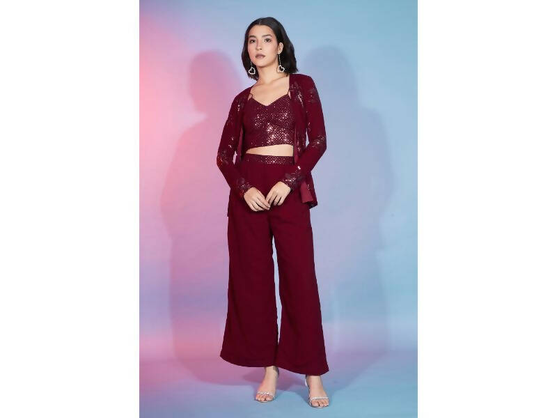 Red Georgette Sequence With Thread Designer Co-Ord Set - Flory | Grocsy