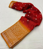 Red Jute Silk Ethnic Motifs Saree with Unstitched Blouse - A2M | Grocsy