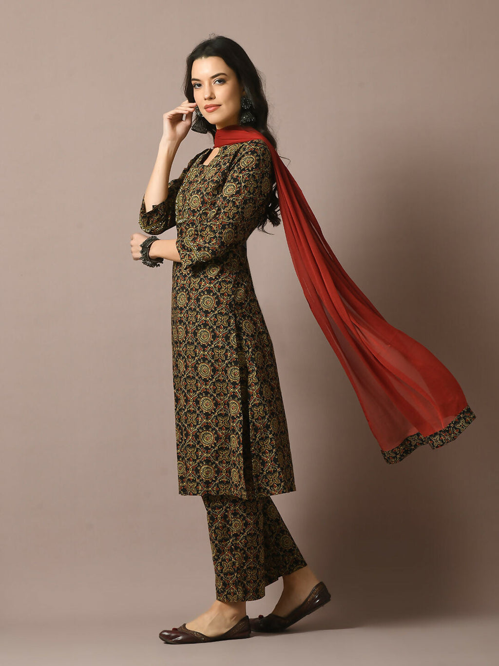 Myshka Women's Multi Printed Cotton Straight Party Kurta Set With Dupatta | Grocsy