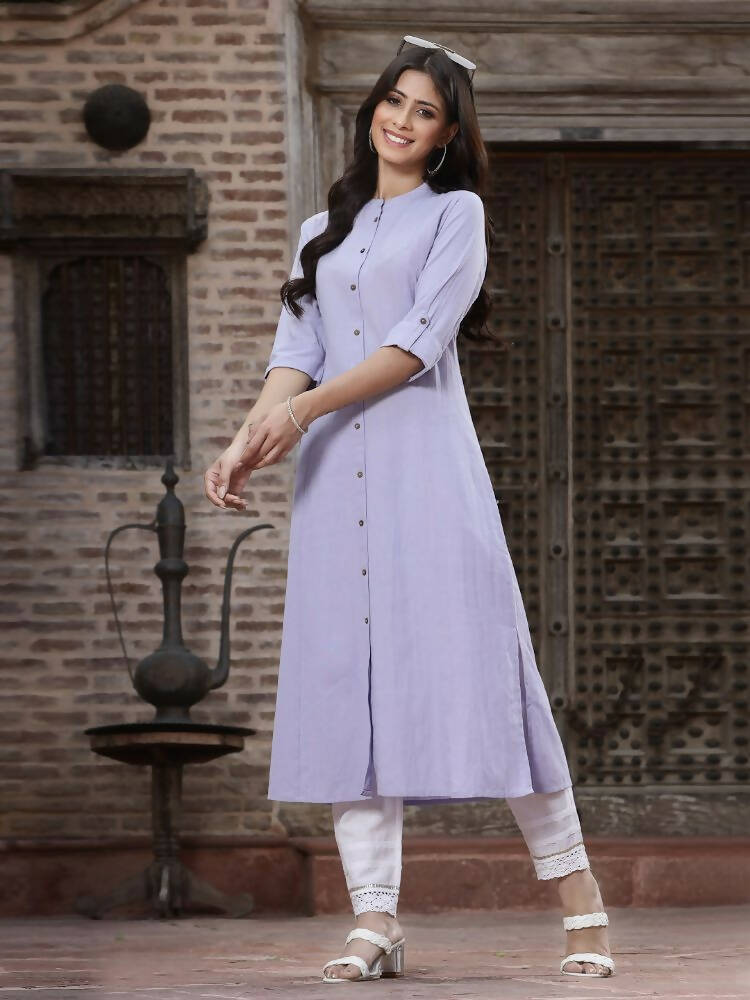 Juniper Women`s Lilac Cotton Flex Solid A-Line Kurta | Grocsy