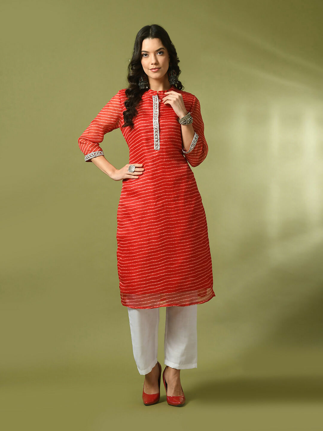 Myshka Women's Red Printed Cotton Blend Straight Party Kurta Set | Grocsy