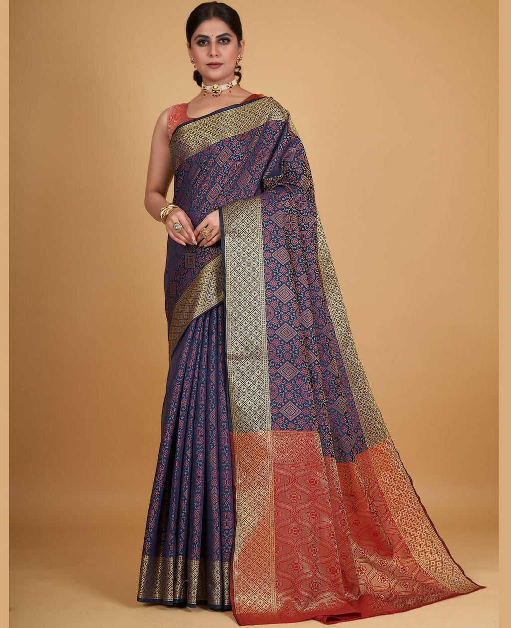 Dark Blue Silk Woven Design Saree With Unstitched Blouse Piece - Akshita | Grocsy