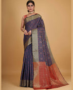 Dark Blue Silk Woven Design Saree With Unstitched Blouse Piece - Akshita | Grocsy