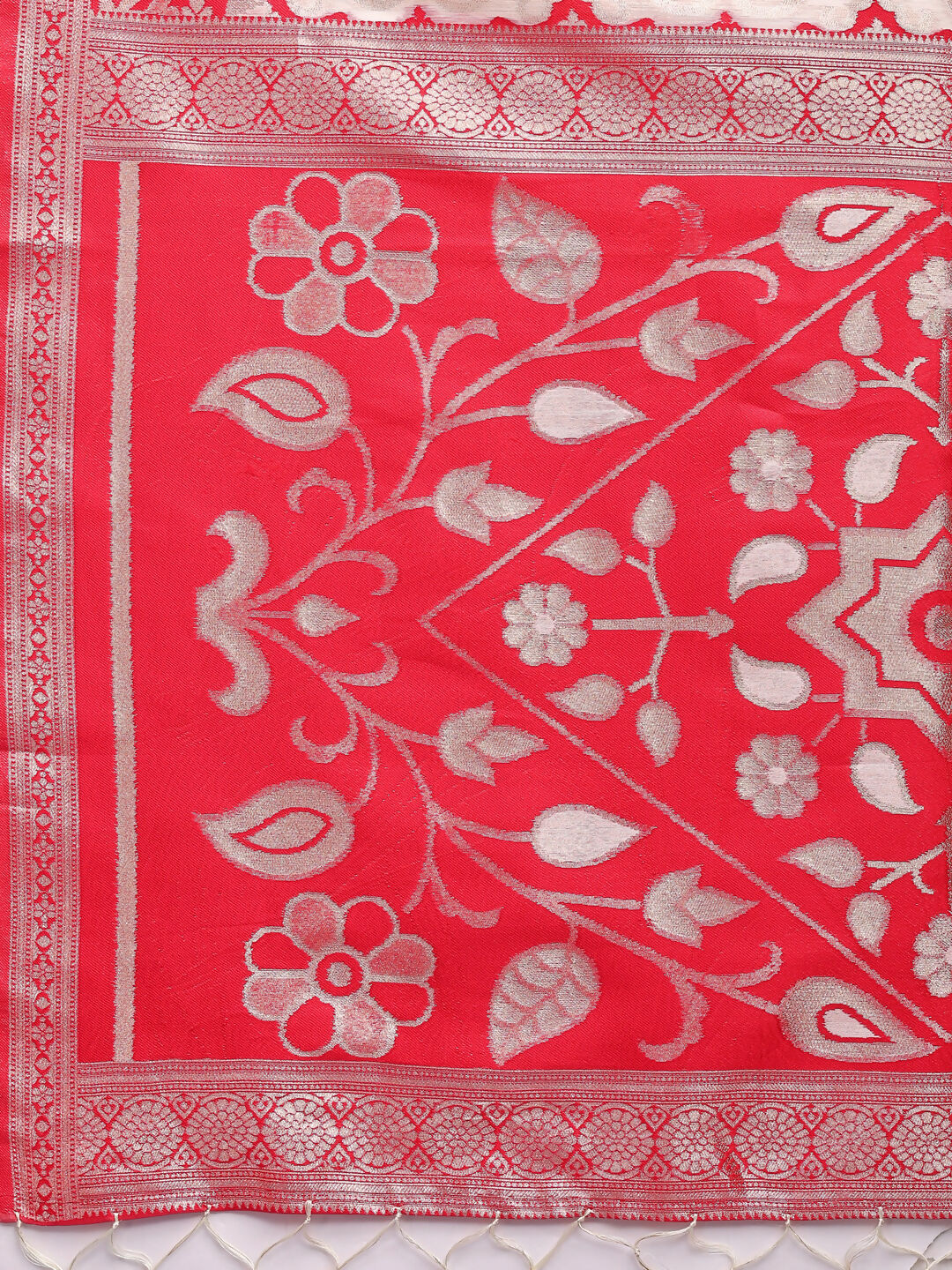 Shree Shyam Fashion Devistuti Red White Linen Cotton Saree | Grocsy