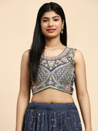 Dark Grey Georgette Embroidered Lehenga choli with Dupatta - Dhara | Grocsy