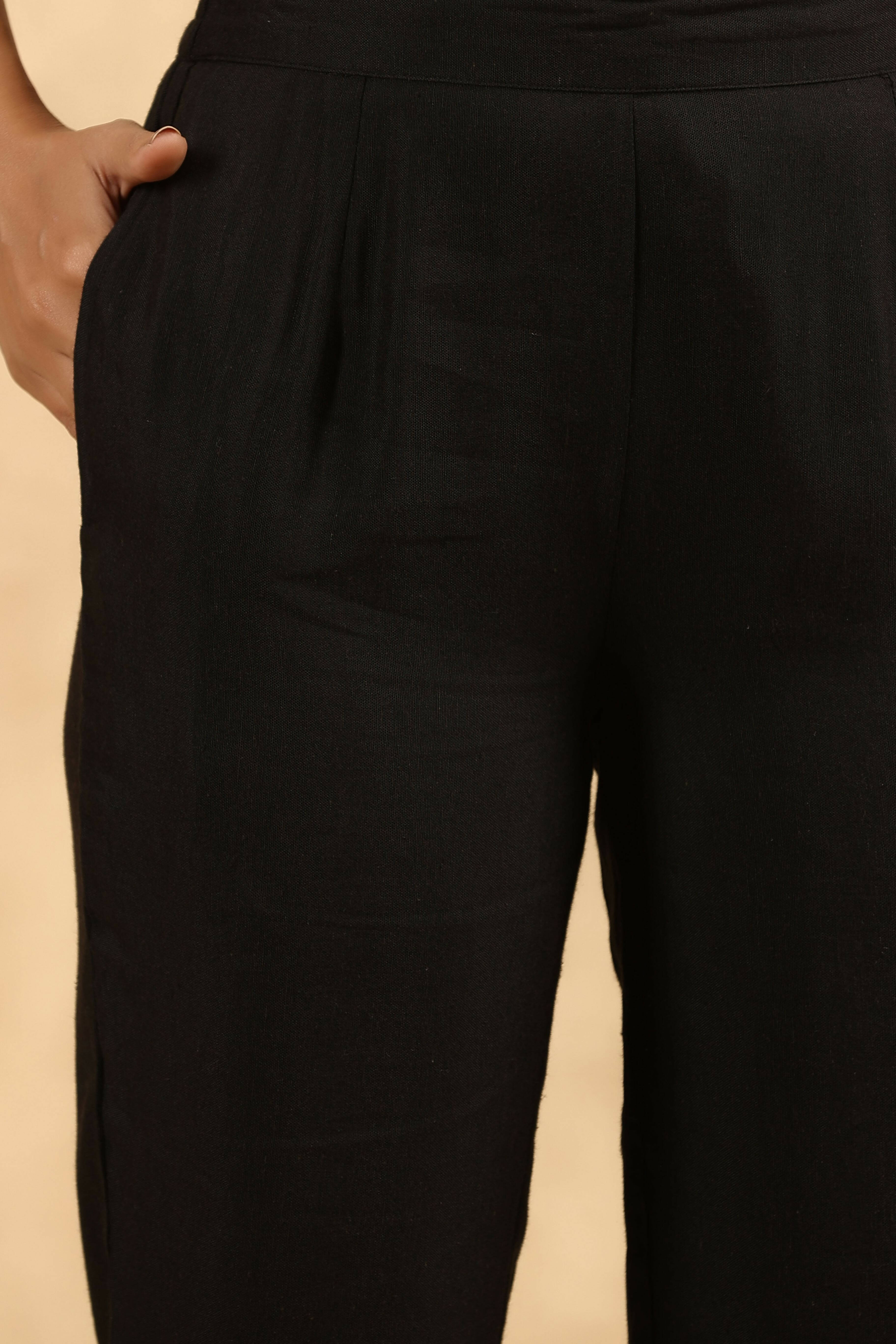 Juniper Women's Black Rayon Flex Solid Straight Pant | Grocsy