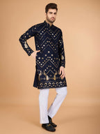 Vastranavya Navy Blue Exclusive Festival Wear Pure Viscose Rayon Embroidered Sequence Work Kurta | Grocsy