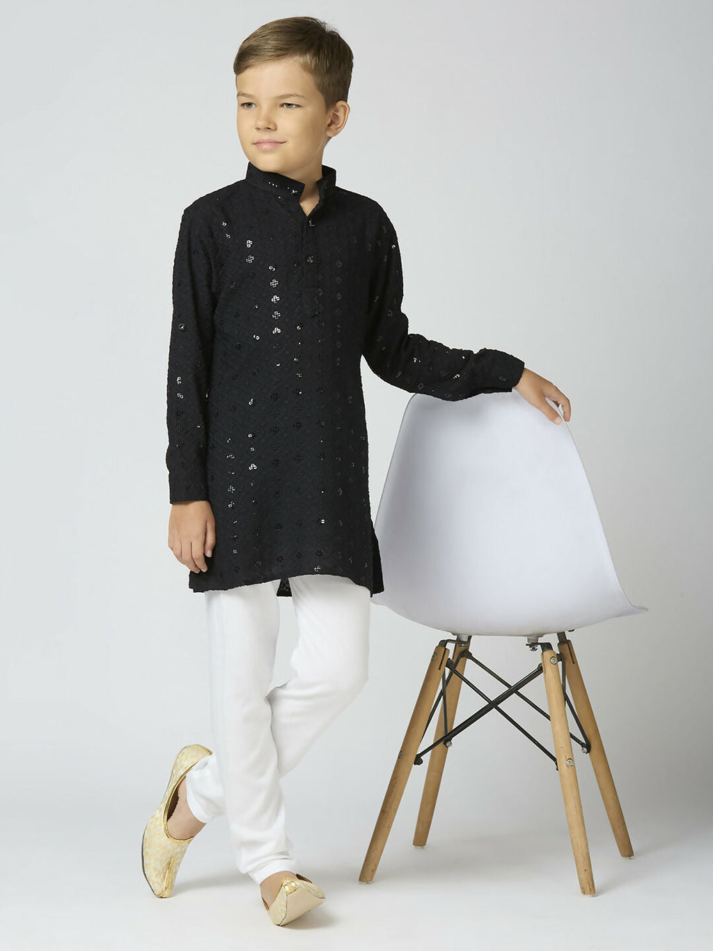Joban Fashion Kids Island Full Sleeves Cotton Kurta and Pyjama Set with Sequin work - Black | Grocsy