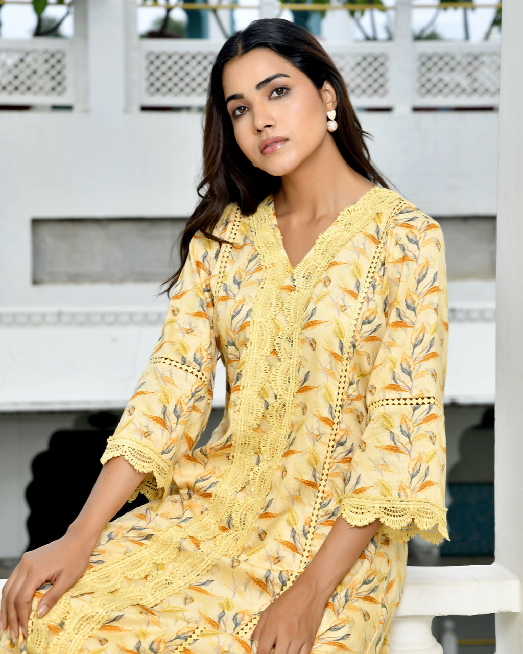 Vaasva Women's Yellow Cotton Printed Kurta Pant Set | Grocsy