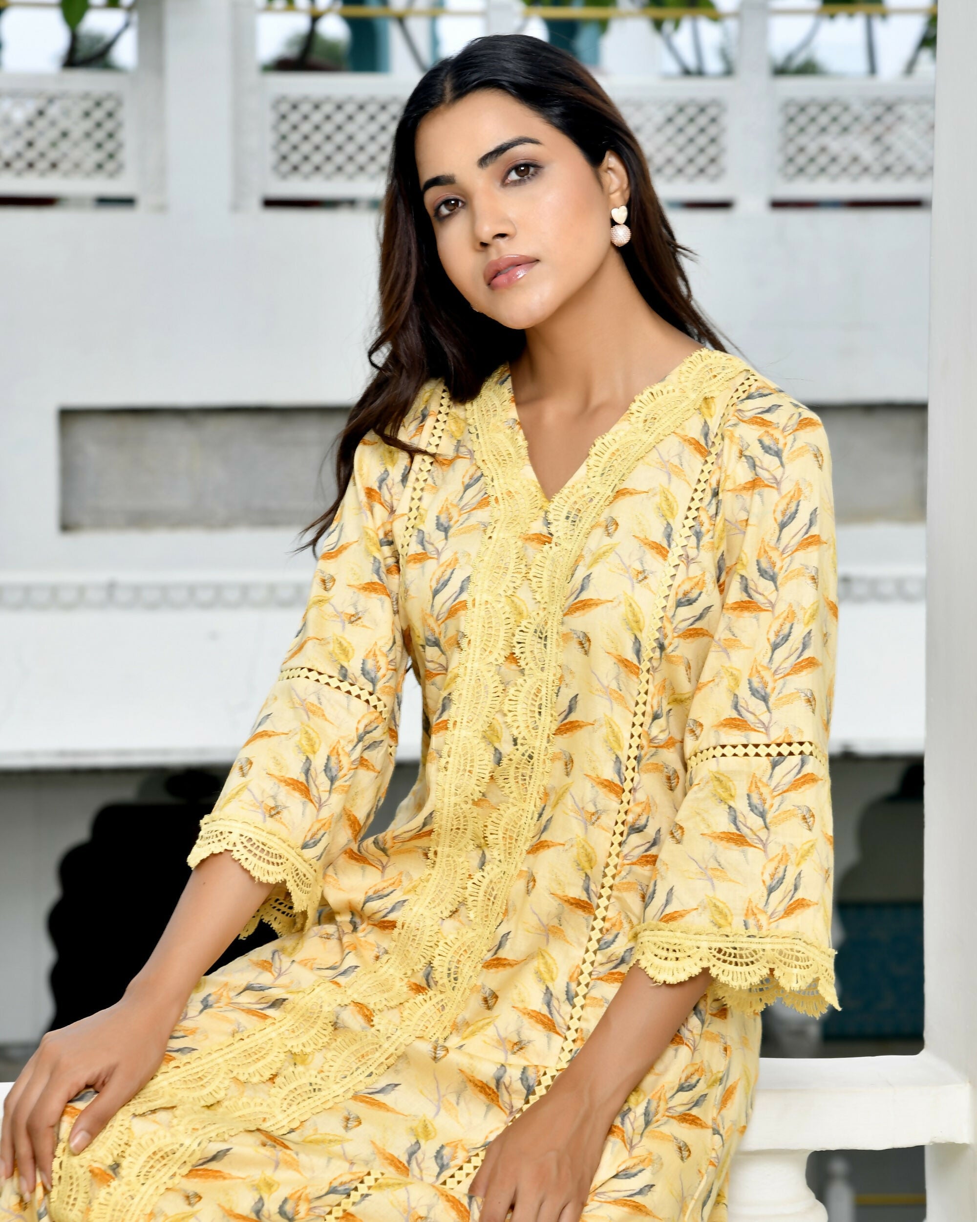 Vaasva Women's Yellow Cotton Printed Kurta Pant Set | Grocsy