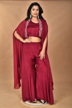 Morchari Women And Hand Embroidery Palazzo Set-Magenta | Grocsy
