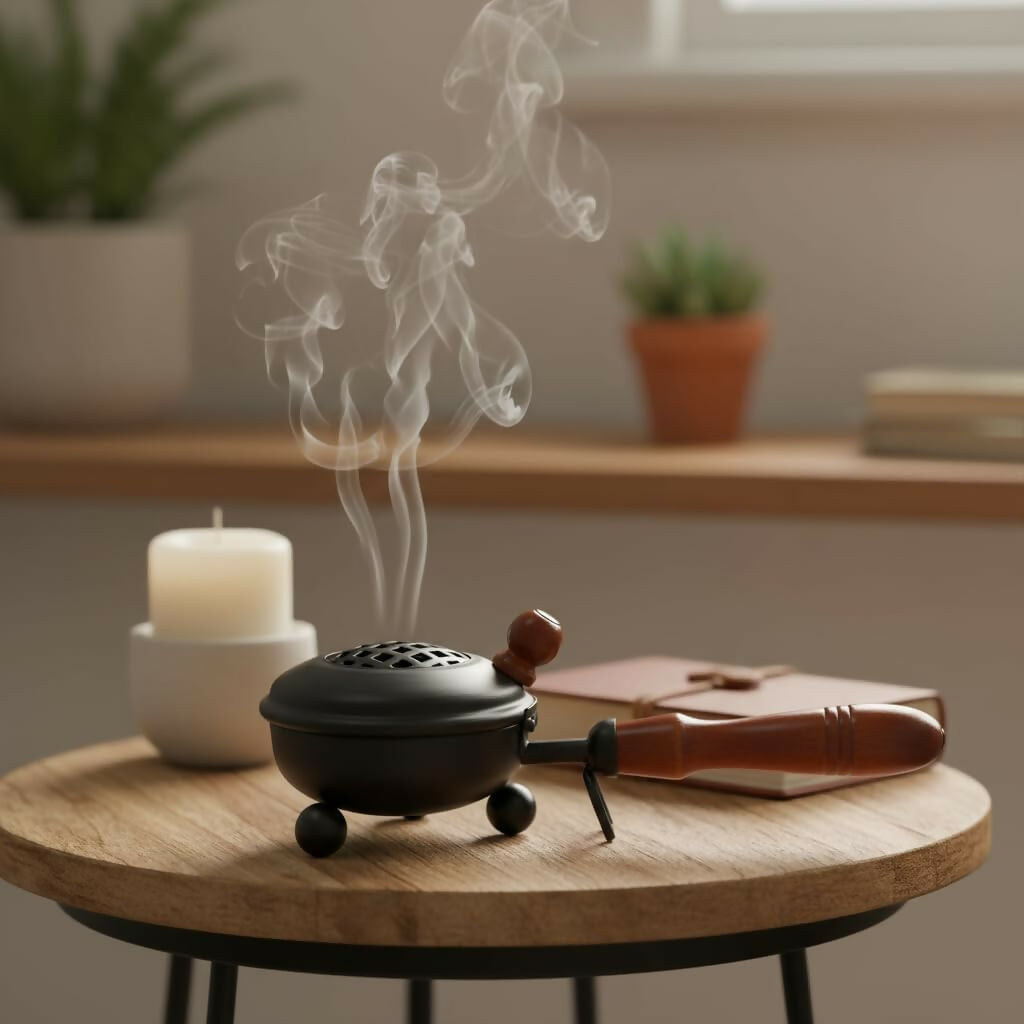 Not Available Handcrafted Metal Dhoop Dani Incense Burner - Black Color | Grocsy