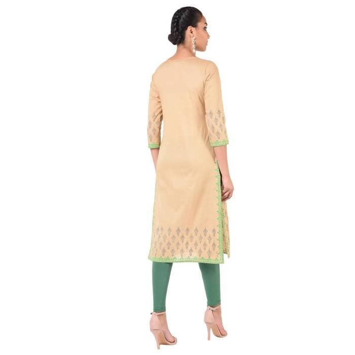 Aniyah Cotton Floral Print Straight Kurta In Beige Color (AN-170K) | Grocsy