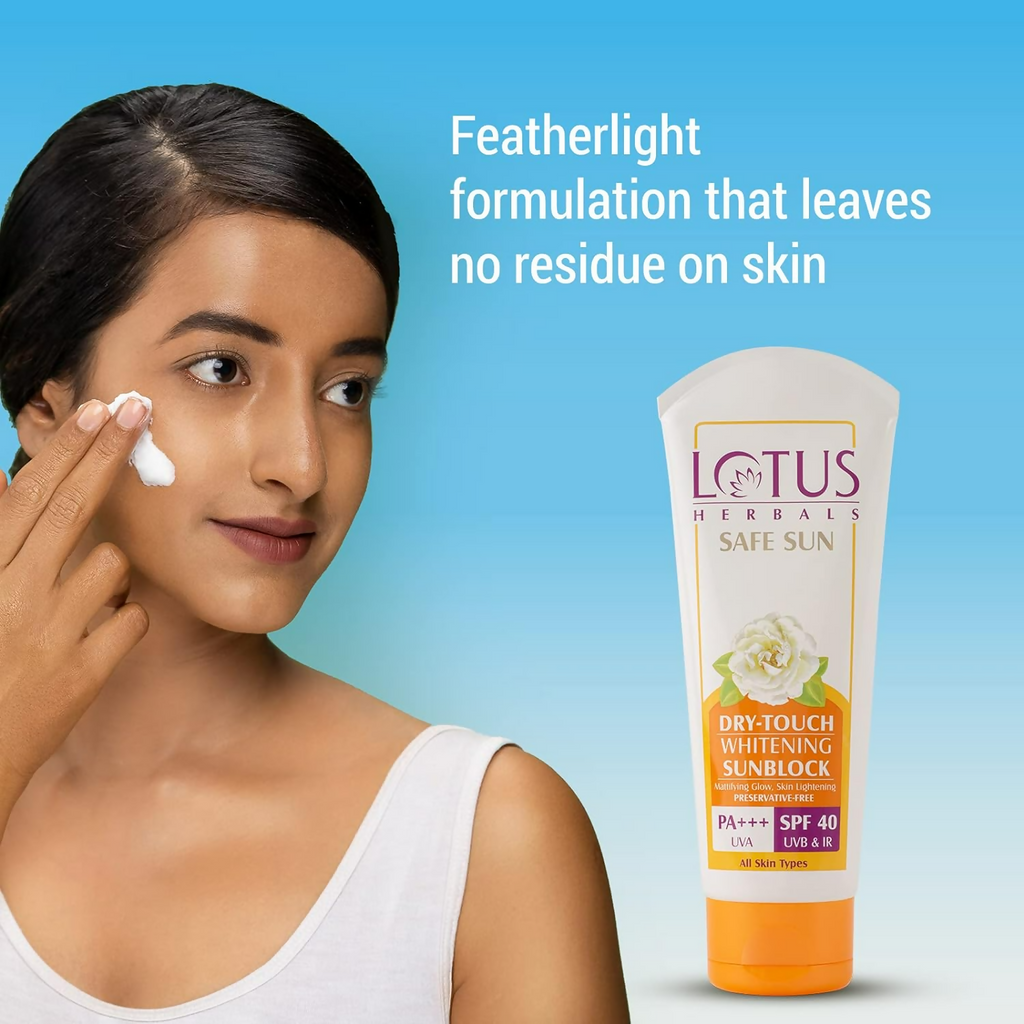 Lotus Herbals Safe Sun Dry Touch Whitening Sunscreen SPF 40 PA+++ | Grocsy