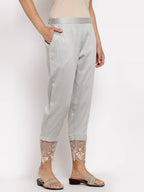 Myshka Women's Grey Cotton Solid Casual Trouser | Grocsy