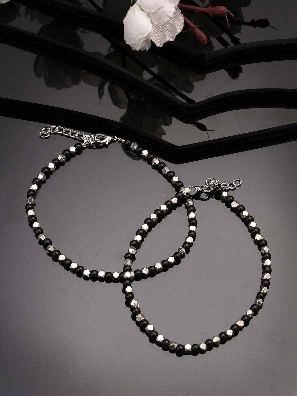 NVR Women's Evil Eye Black & Silver Anklets | Grocsy