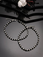 NVR Women's Evil Eye Black & Silver Anklets | Grocsy
