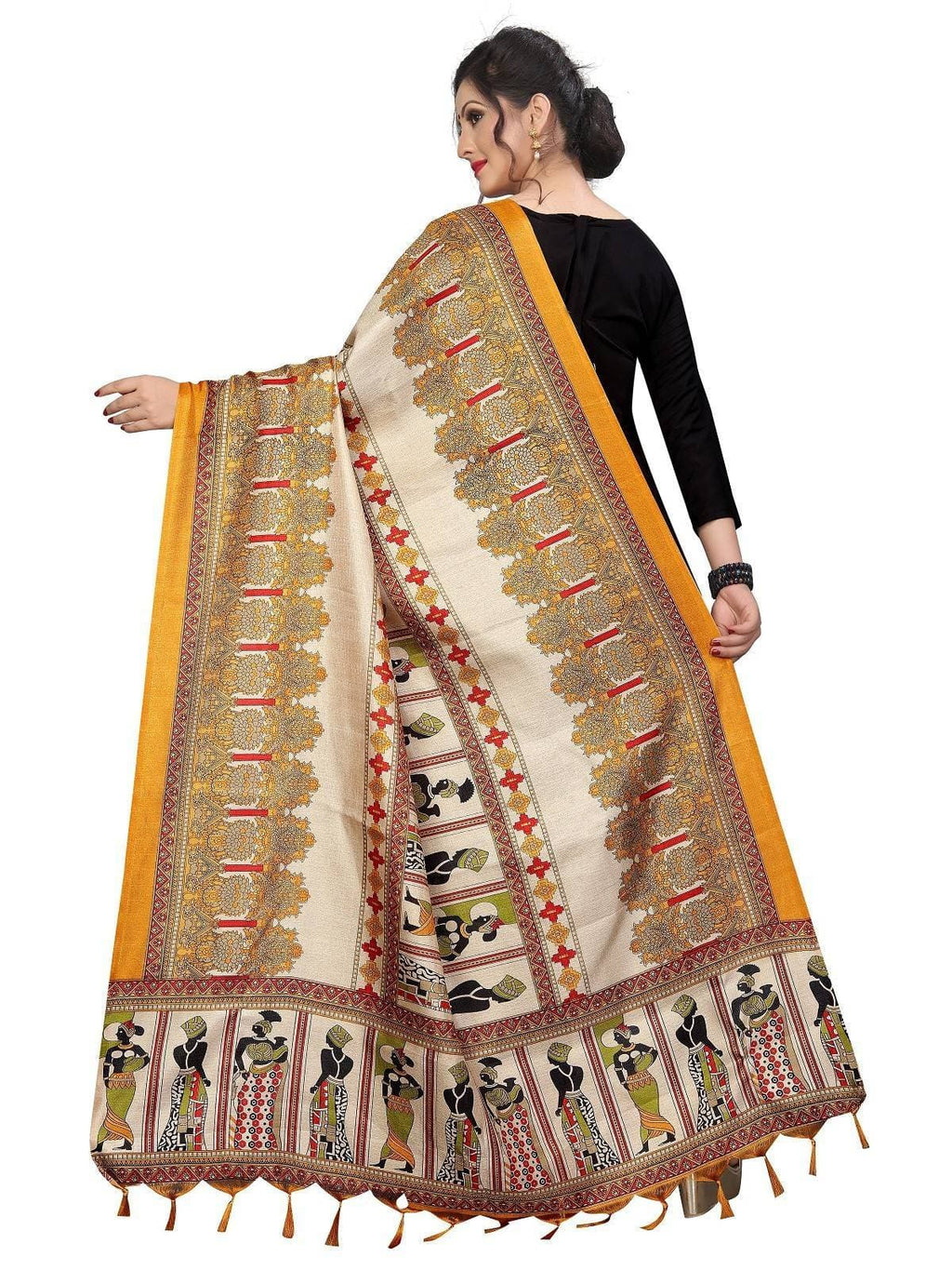 Vamika Mustard Latest Printed Khadi Bhagalpuri Dupatta | Grocsy