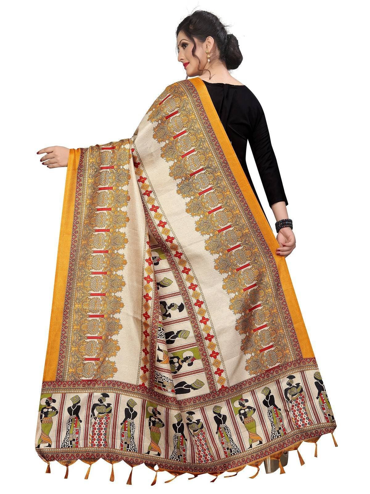 Vamika Mustard Latest Printed Khadi Bhagalpuri Dupatta | Grocsy