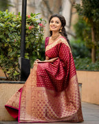 DEIANA'S Beautiful Designer Golden zari Soft Lichi Silk Saree - Maroon | Grocsy